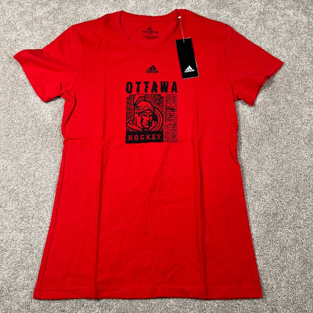 Adidas Womens S Red Ottawa Senators Hockey Short Sleeve Amplifier T-Shirt NWT